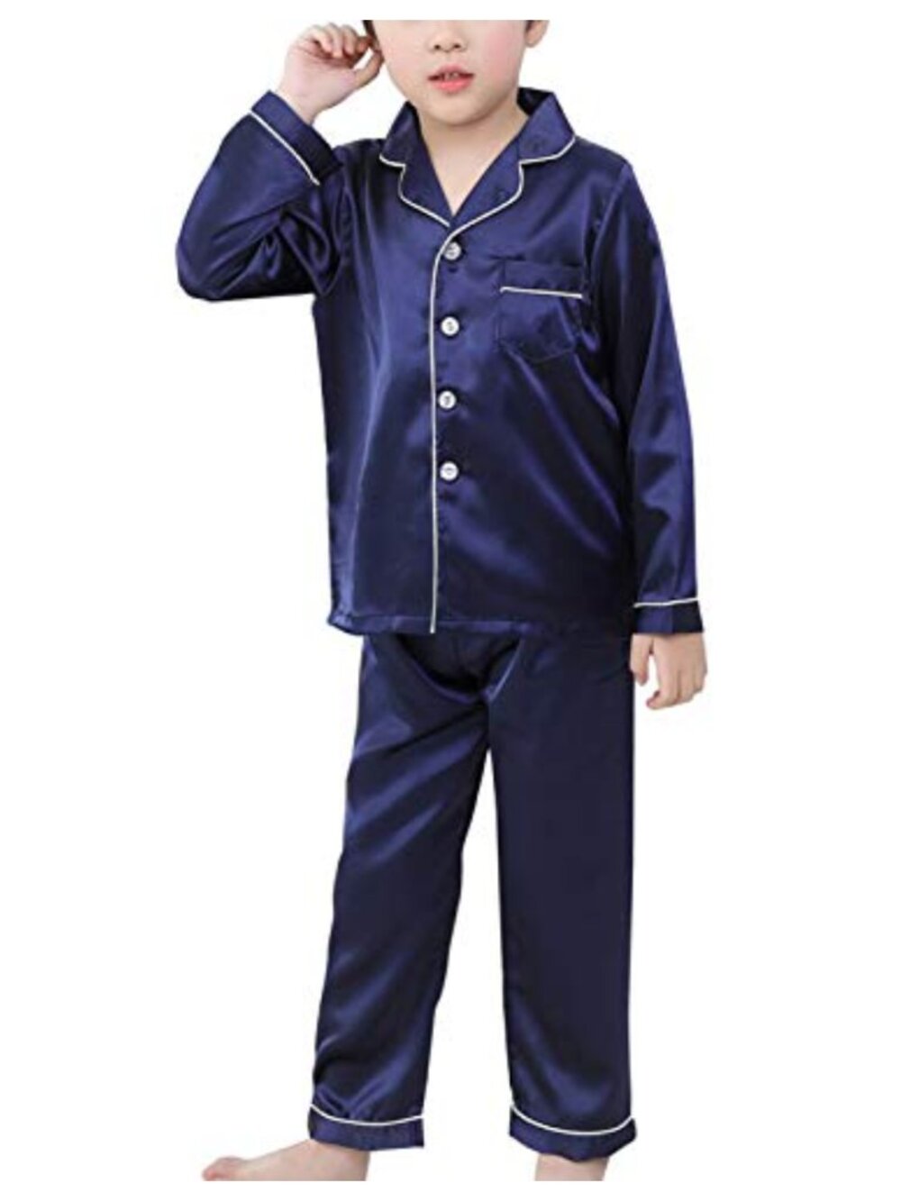 Kids Satin Pajama Set Long Sleeve Button Down Two Piece Sleepwear